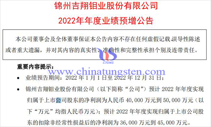 吉翔股份2022年年度業績預報